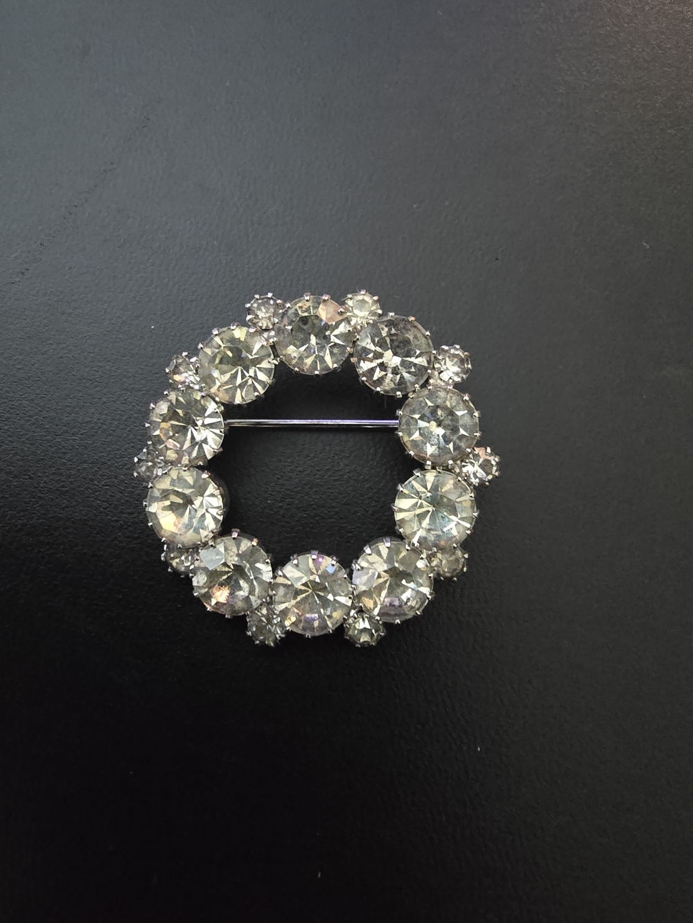 Crystal Circle Brooch - Clear Silver Sparkle